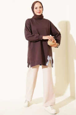 Vue alternative de Ribbon Detail Crew Neck Tunic Brown