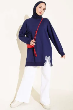 Vue alternative de Ribbon Detail Crew Neck Tunic Navy Blue