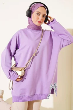 Ribbon Detail Crew Neck Tunic Lilac