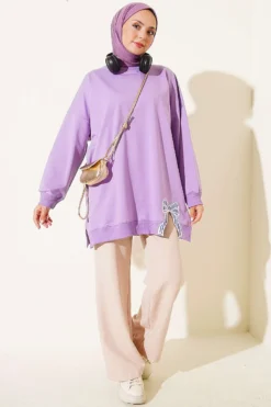 Vue alternative de Ribbon Detail Crew Neck Tunic Lilac
