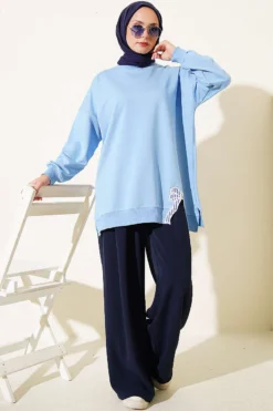 Vue alternative de Ribbon Detail Crew Neck Tunic Blue