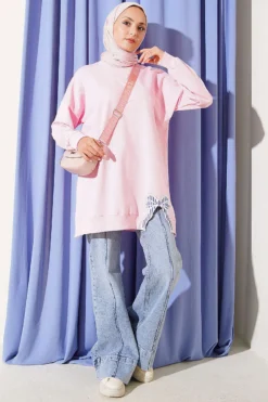Vue alternative de Ribbon Detail Crew Neck Tunic Pink