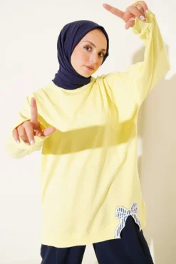 Ribbon Detail Crew Neck Tunic Yellow