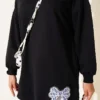 ⁦Ribbon Detail Crew Neck Tunic Black⁩ - الصورة ⁦4⁩