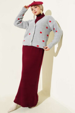 Alternative view of Ribbon-Embellished Knit Cardigan Grey