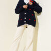 Ribbon-Embellished Knit Cardigan Navy Blue - immagine 2