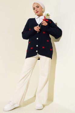Alternative view of Ribbon-Embellished Knit Cardigan Navy Blue