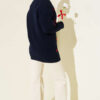 Ribbon-Embellished Knit Cardigan Navy Blue - immagine 3
