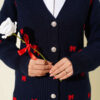 Ribbon-Embellished Knit Cardigan Navy Blue - immagine 4