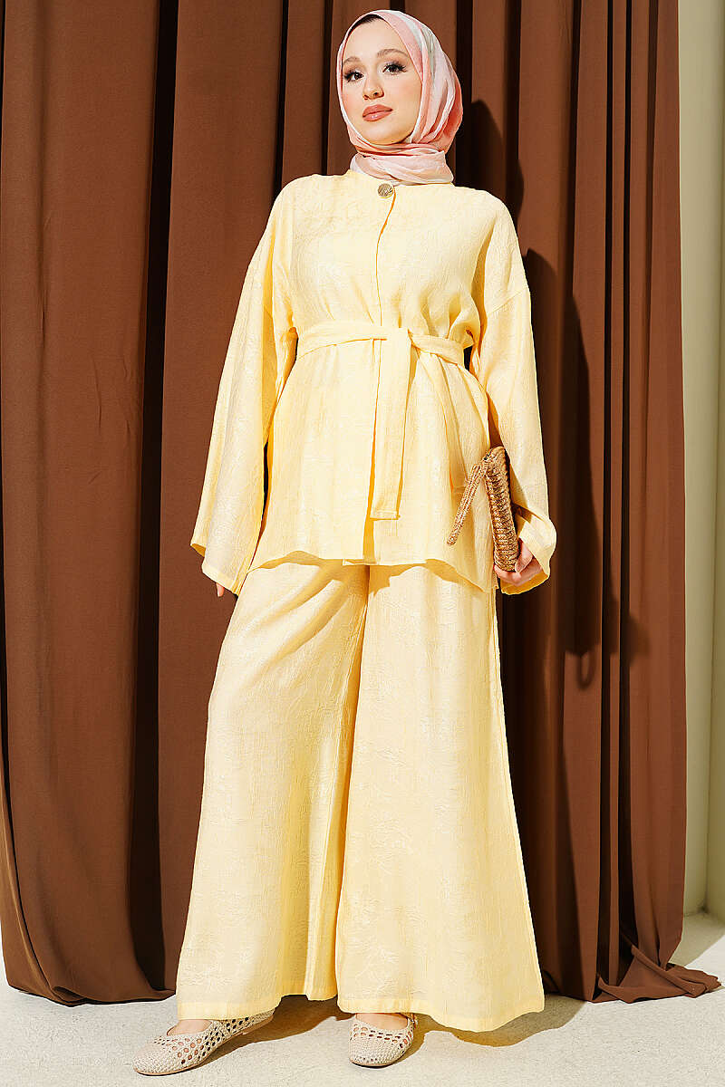 Belted Self-Patterned Two-Piece Set Golden