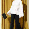 Belted Chiffon Batwing Sleeve Tunic White - Image 2