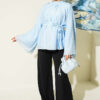 Belted Chiffon Batwing Sleeve Tunic Blue - Image 2