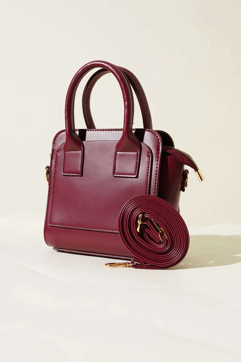 Box-Style Handbag Burgundy