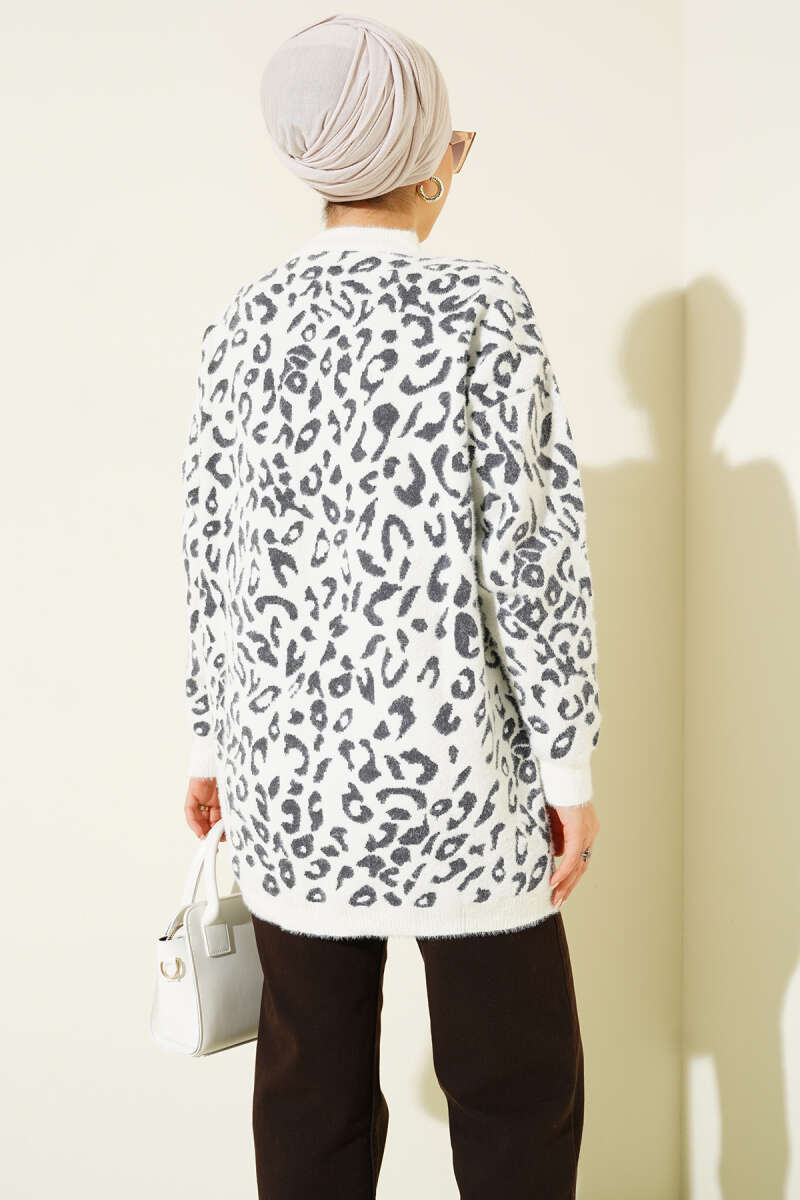 Leopard Print Detailed Hooded Sweater White - immagine 3