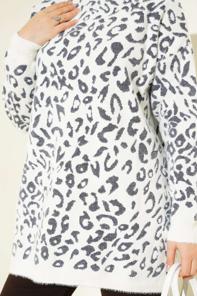 Leopard Print Detailed Hooded Sweater White - immagine 4