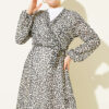 Leopard Print Wrap Neck Dress Ecru – Bild 2