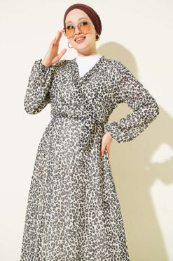 Alternative view of Leopard Print Wrap Neck Dress Ecru
