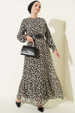 Leopard Print Chiffon Dress Black