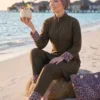 Animal Print Modest Three-Piece Swimsuit Khaki - Image 2