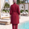 Leopard Trim Modest Swimwear Burgundy - immagine 4