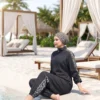 Leopard Trim Modest Swimwear Black