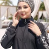 Leopard Trim Modest Swimwear Black - Image 2