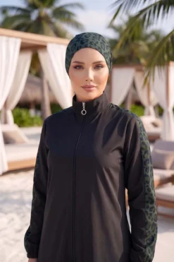 منظر بديل لـ Leopard Trim Modest Swimwear Green
