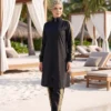 Leopard Trim Modest Swimsuit Green - Image 3
