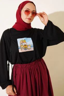 Lemon Print French Terry Tunic Black