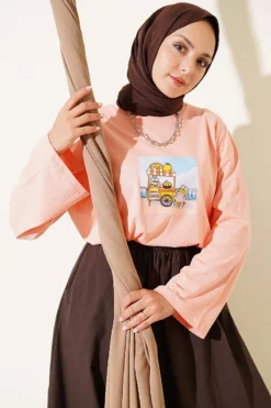 Lemon Print French Terry Tunic Salmon