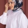 Lotus Flower Patterned Scarf Series Navy Blue