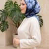 Lotus Flower Patterned Scarf Series Saxon Blue