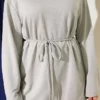 Wide Sleeve Tie Belt Tunic Grey - Imagen 4