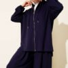 Loyşa Basic Zip-Up Hooded Two-Piece Set Navy Blue - Afbeelding 2