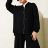 Loyşa Basic Zip-Up Hooded Two-Piece Set Black - Image 2