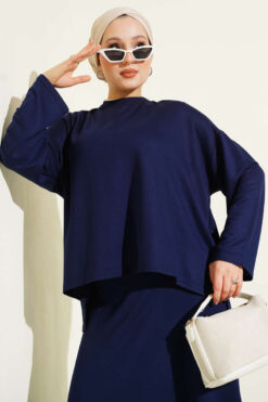 Alternative view of Loyşa Basic Tunic Skirt Set Navy Blue
