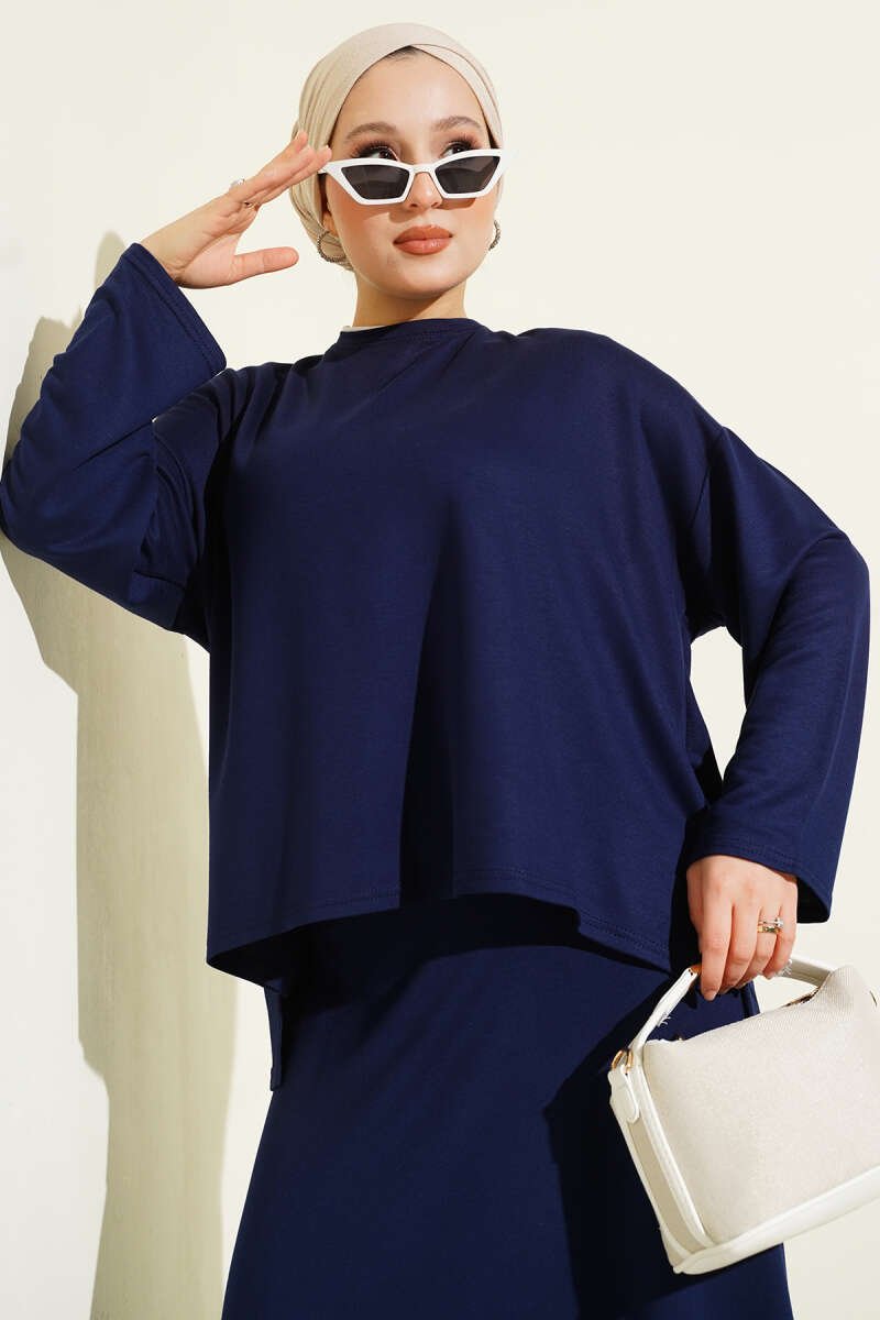 Loyşa Basic Tunic Skirt Set Navy Blue – Image 2