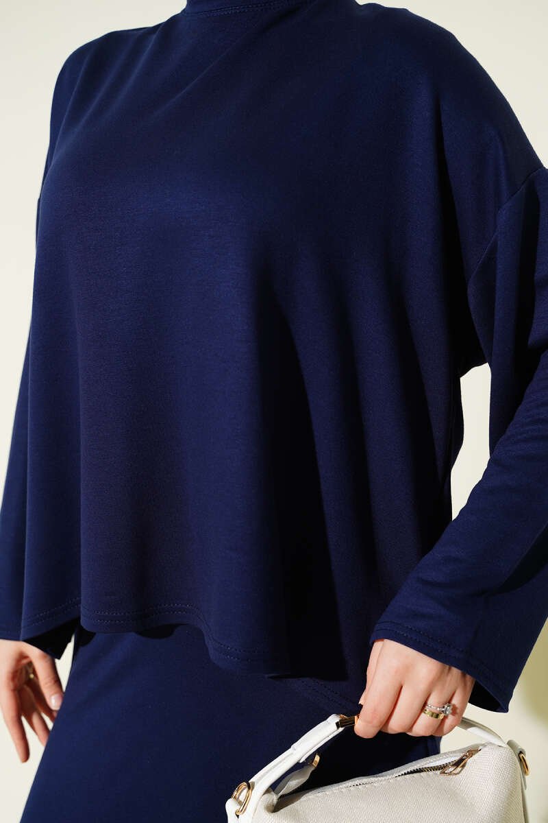 Loyşa Basic Tunic Skirt Set Navy Blue – Image 4