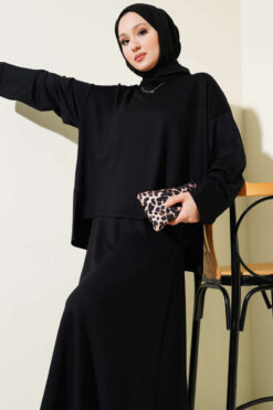 Alternative view of Loyşa Basic Tunic Skirt Set Black