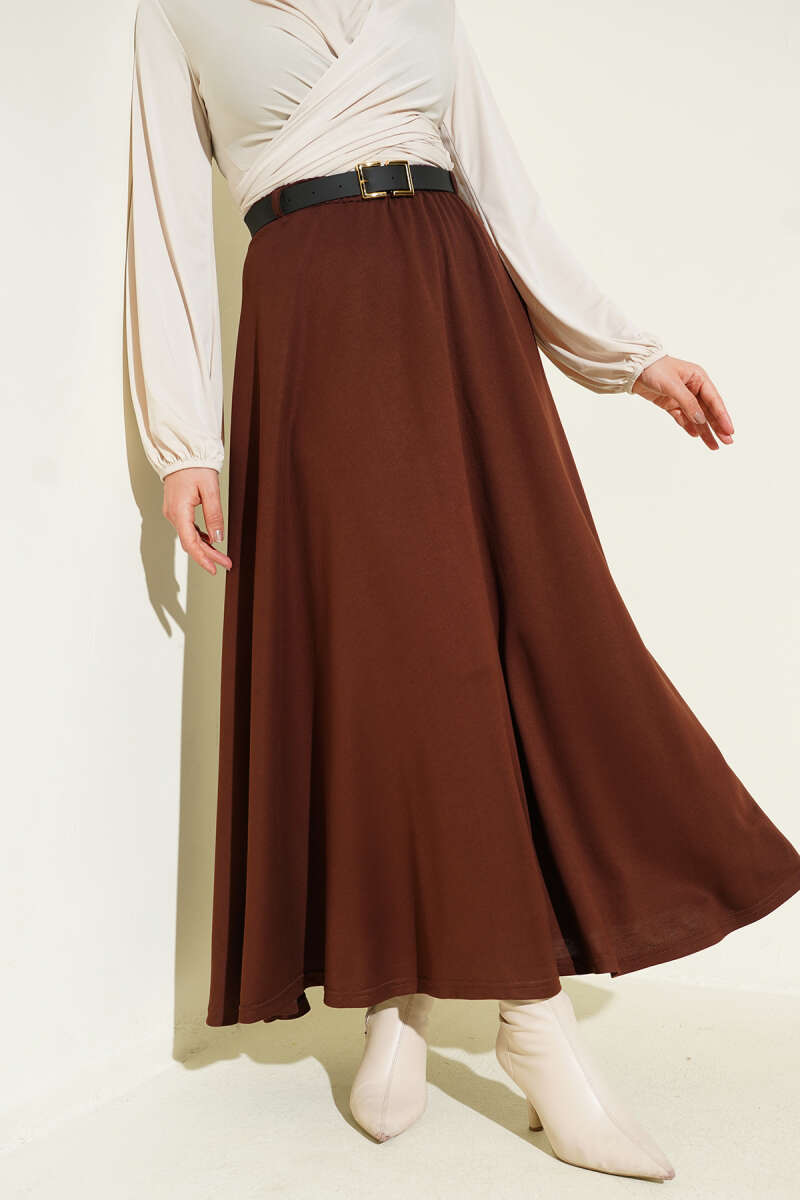 Loyşa Waist Elastic Belt Skirt Brown