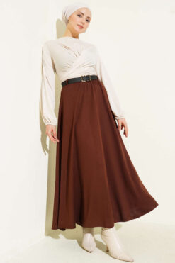 Alternative view of Loyşa Waist Elastic Belt Skirt Brown