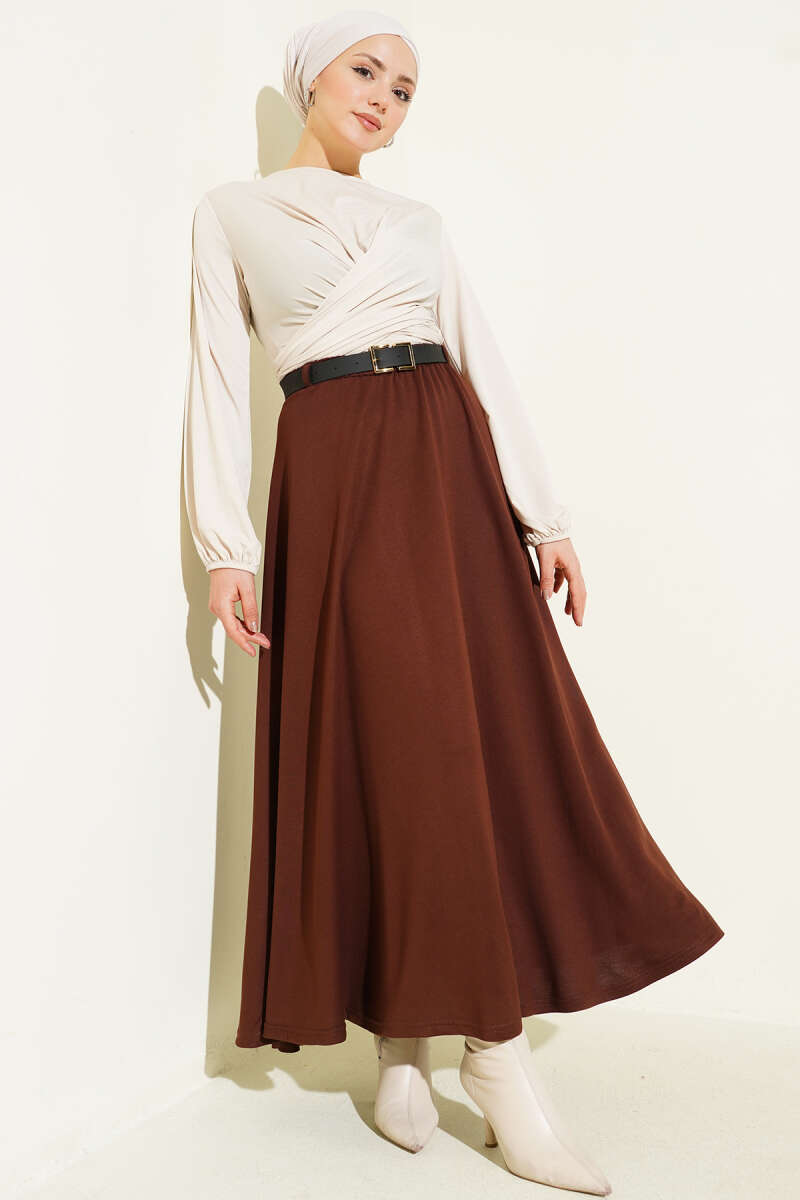 Loyşa Waist Elastic Belt Skirt Brown - Imagen 2
