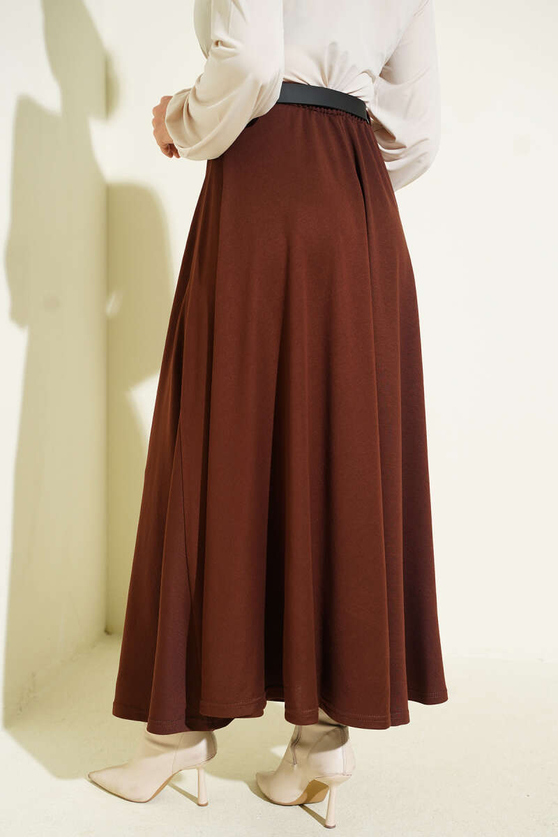 Loyşa Waist Elastic Belt Skirt Brown - Imagen 3