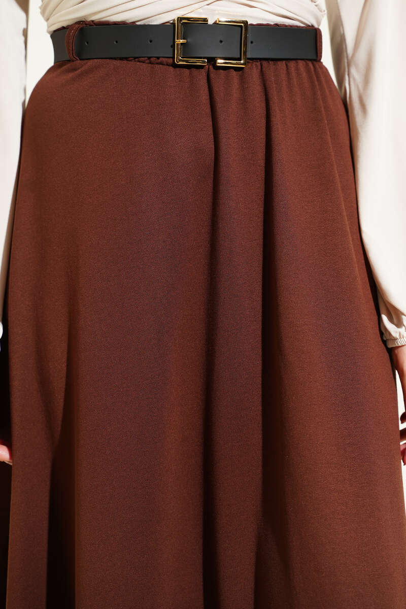 Loyşa Waist Elastic Belt Skirt Brown - Imagen 4