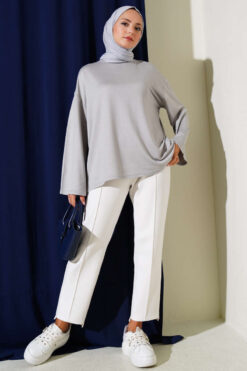 Alternative view of Low Shoulder Basic Tunic Grey