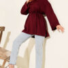 ⁦Side-Slit Belted Tunic Burgundy⁩ - الصورة ⁦2⁩