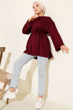 Alternative view of Side-Slit Belted Tunic Burgundy