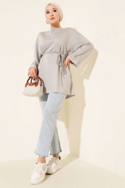 Alternative view of Side-Slit Belted Tunic Grey