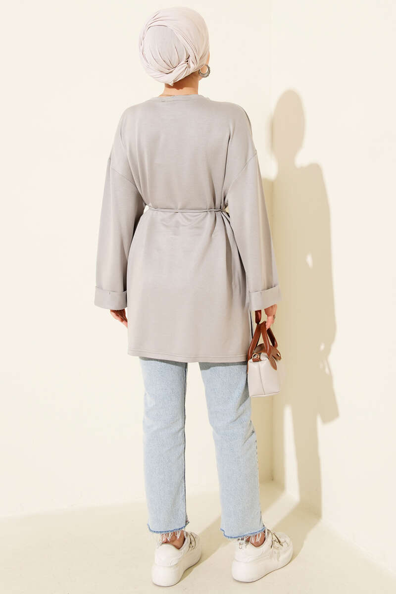 Side-Slit Belted Tunic Grey – Bild 3