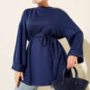 Side-Slit Belted Tunic Navy Blue